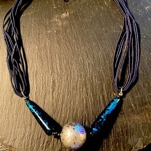 Black Friday vintage sale!  Minimalist Hobe Art Glass and cord necklace